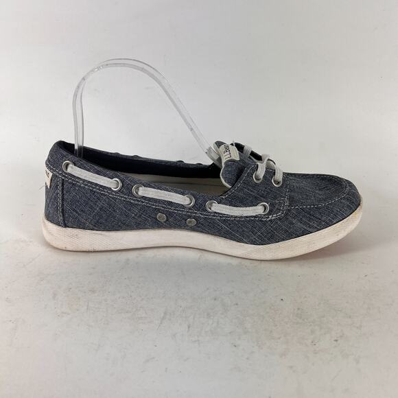 Llbean boat shoes women’s size 8.5 W grey blue heather canvas white sole slip on - Picture 3 of 11